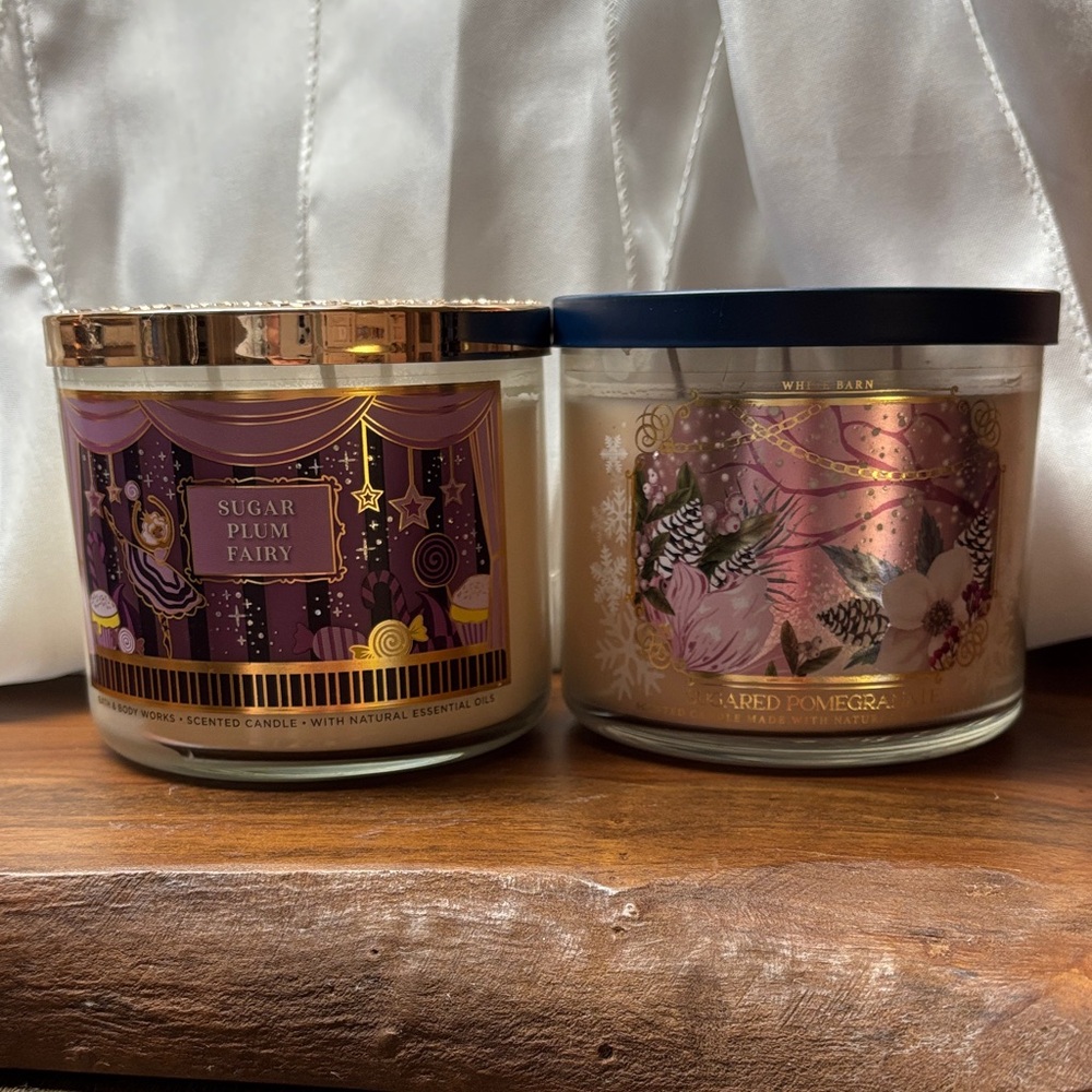 Bath & Body Works Sugar Plum Fairy and Sugared Pomegranate 3-wick Candles